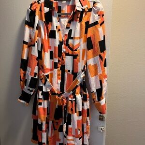 Karl Lagerfeld Abstract Long Sleeve Dress - Orange, Black, White